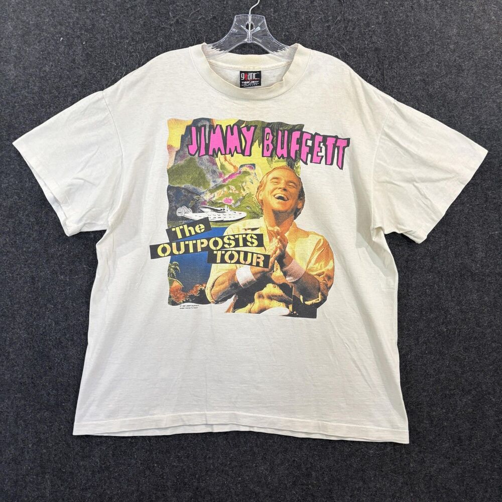 Vintage Jimmy Buffett Shirt Men's XL White The Outposts Tour Giant 1991 Single S